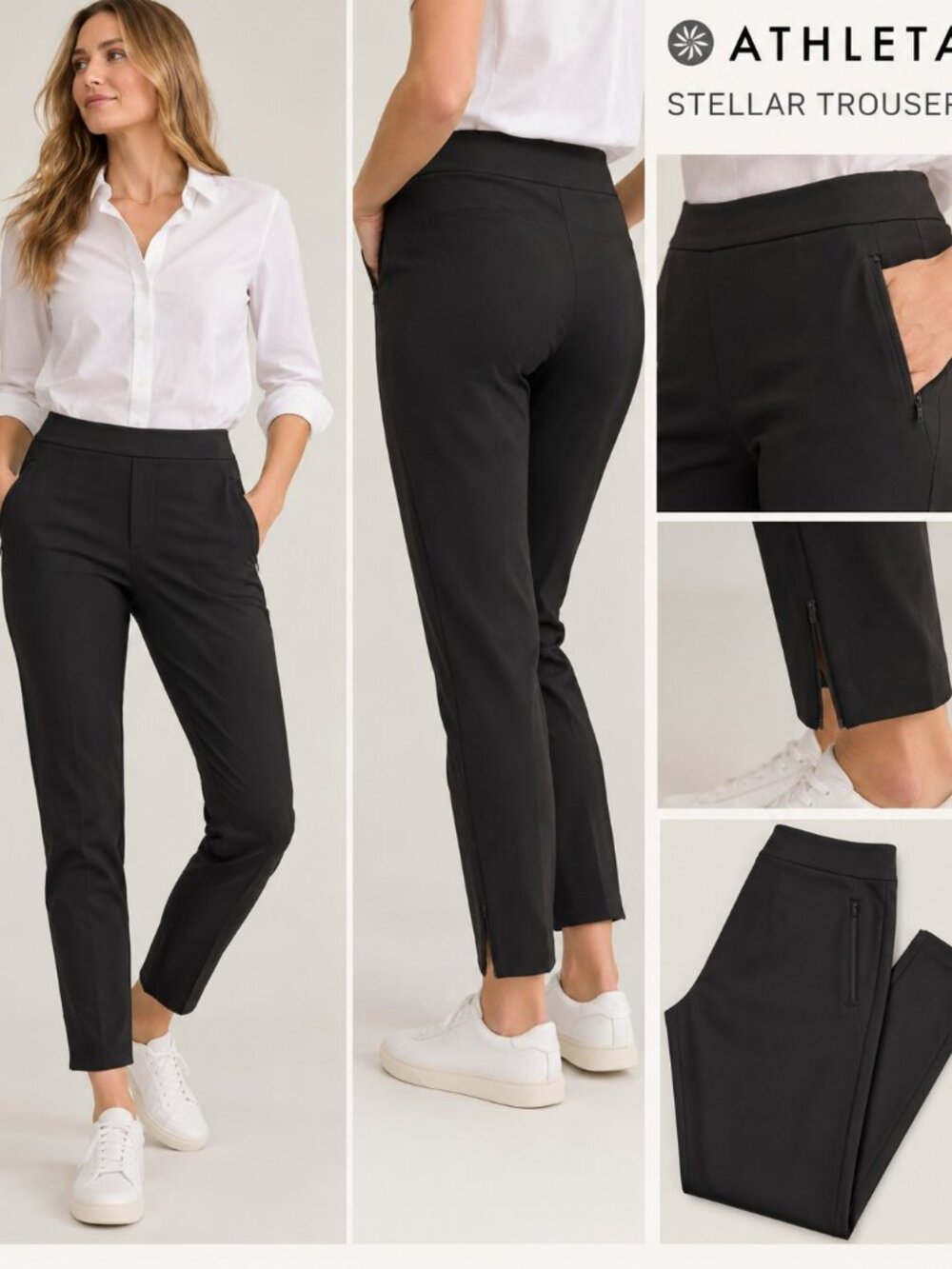 Athleta Stellar Trouser Pants Black Size 2 Stretch Work Travel Ankle